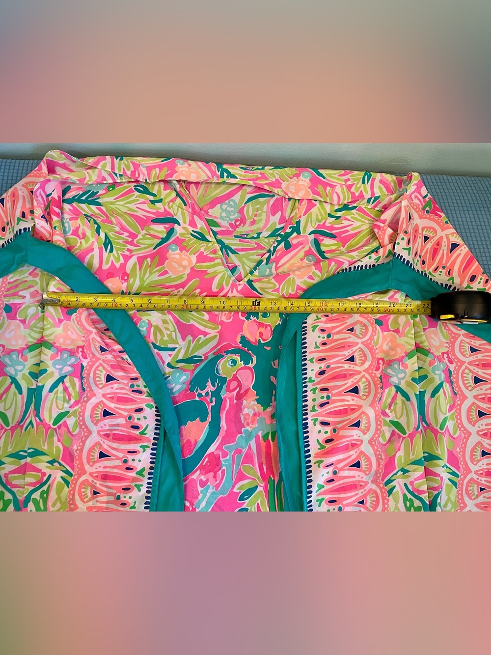 Lilly Pulitzer Atlin Silk Caftan Dress – Tiki Pink Bird of Paradise – S/M - Picture 14 of 16
